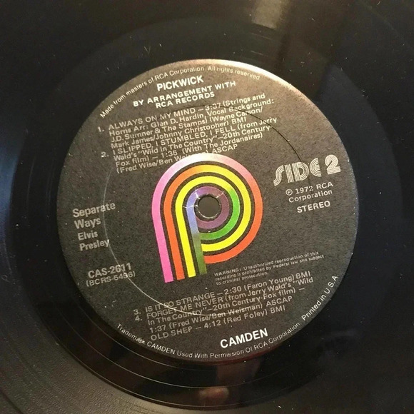 Elvis Separate ways RCA 9 Songs - Picture 3 of 5